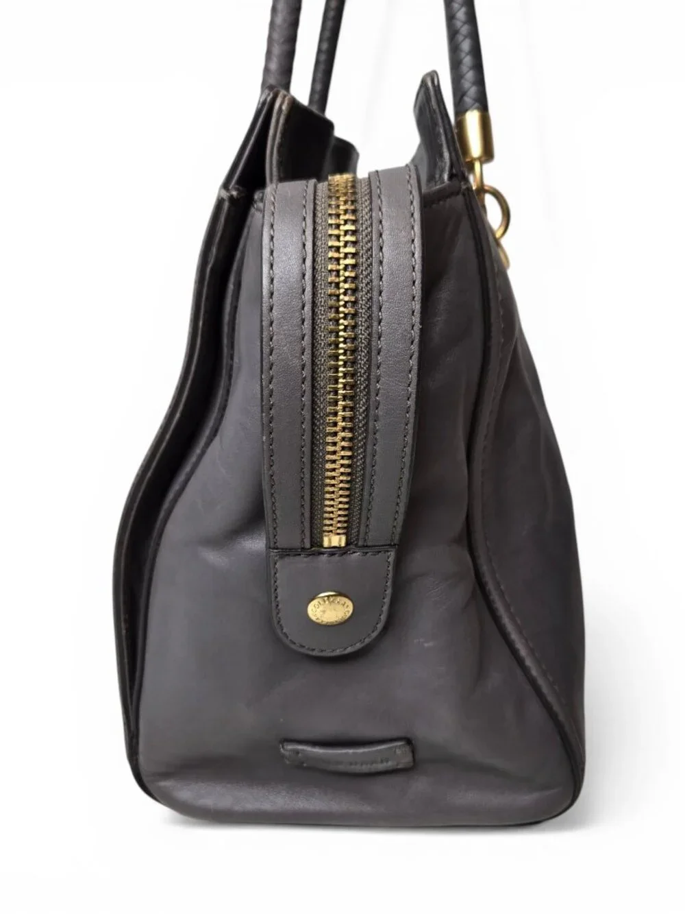Cole Haan Benson Large Leather Tote Grey Braided Strap Gold Accents